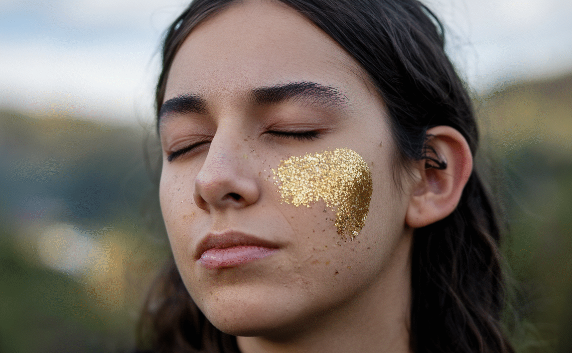 Simpilos Glitter Freckles, Body Face Glitter Makeup for Kids Women Girls, Gold Glitter Makeup Speckles for Face, Singer Concerts Festival Holiday Party Rave Accessories - 8 Counts