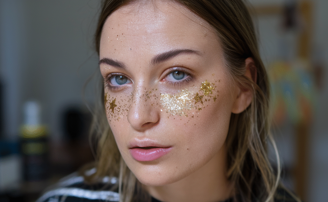 Glitter Freckles, 24PCS Glitter Freckles Face Tattoo, Sparkle Freckles for Women, Waterproof Gold Temporary Face Tattoos Glitter Glow Up Patches Makeup Patches (Multicolored 10pcs)