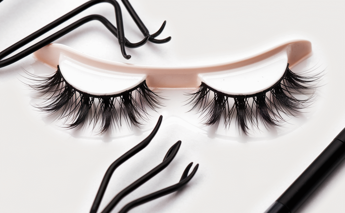 QUEWEL Magnetic Eyelashes 1 Pair Reusable Magnetic Eyelashes with Applicator No Glue Needed Eyelashes Cat Eye Natural Look Lash Clusters Kit Easy to Wear and Remove(B06)