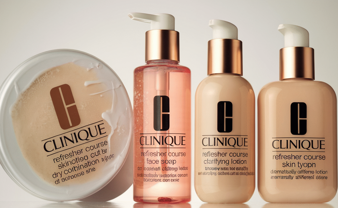 Clinique 3-Step Refresher Course Skincare Set For Dry Combination Skin Types | Face Soap, Clarifying Lotion + Dramatically Different Lotion | Cleansing, Exfoliating + Moisturizing, Mini Travel Size