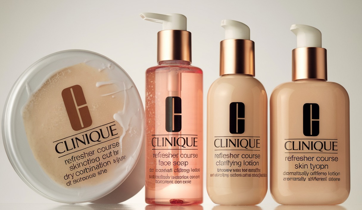 Clinique 3-Step Refresher Course Skincare Set For Dry Combination Skin Types | Face Soap, Clarifying Lotion + Dramatically Different Lotion | Cleansing, Exfoliating + Moisturizing, Mini Travel Size