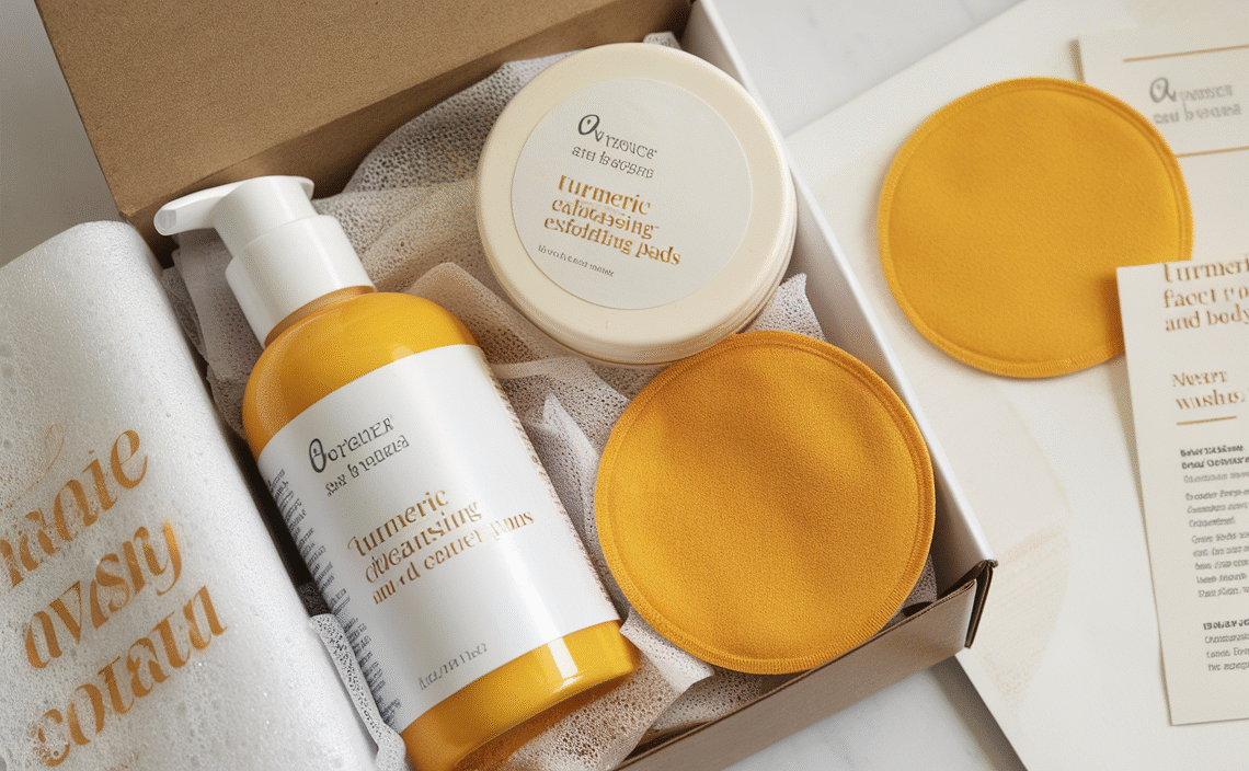 4Pcs Turmeric Wash and Care Three Piece Set,Turmeric Trio: Facial Wash,Cleansing Mousse & Soap for Skin Care,Turmeric Cleansing Exfoliating Pads,Turmeric Face Wash for Face & Body