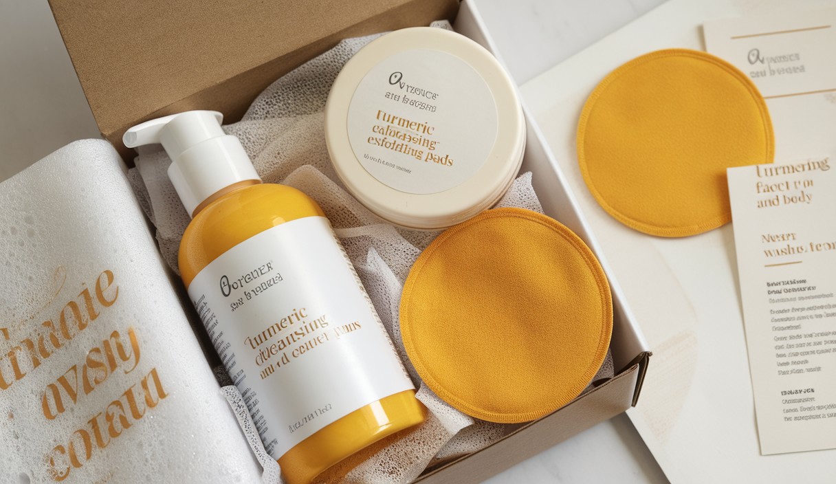 4Pcs Turmeric Wash and Care Three Piece Set,Turmeric Trio: Facial Wash,Cleansing Mousse & Soap for Skin Care,Turmeric Cleansing Exfoliating Pads,Turmeric Face Wash for Face & Body