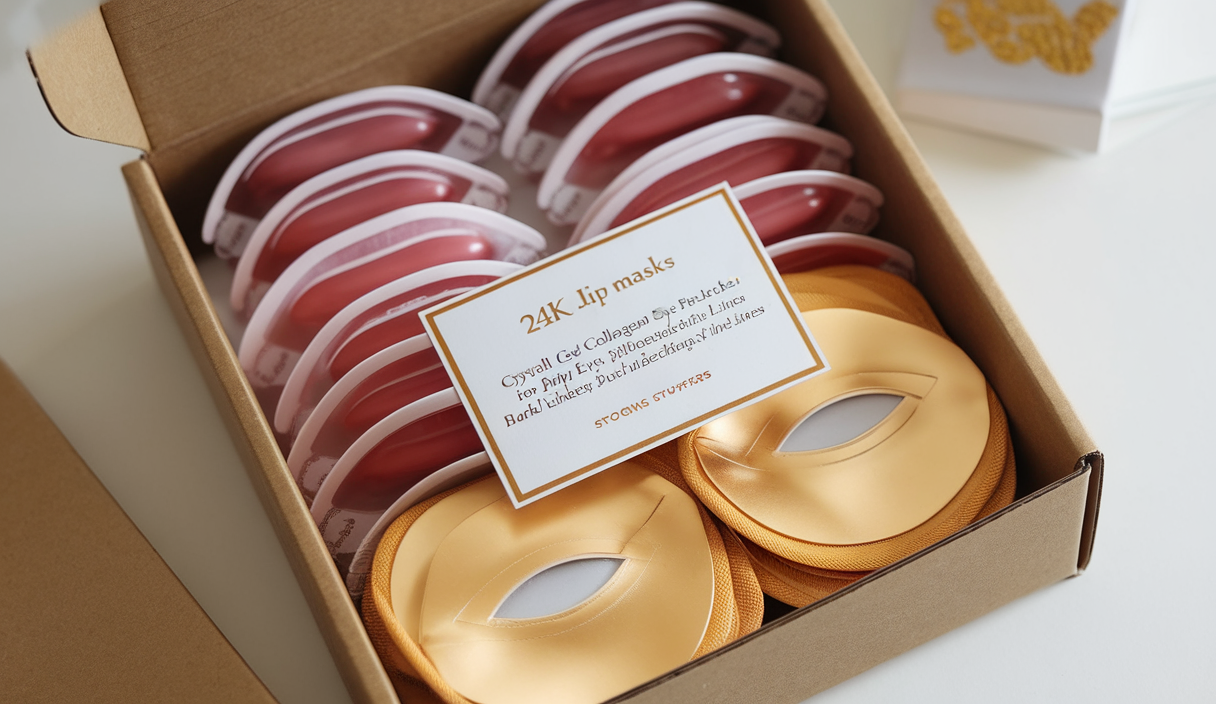 30 Pairs Lip Masks & 24K Gold Eye Masks,Crystal Gel Collagen Eye Patches for Puffy Eyes,Moisturizing Cooling Skin Lines Dark Circles,Wrinkles Fine Lines,Bachelorette Party Favors,Stocking Stuffers